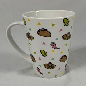 OrlyMaison Whimsical Mug Fun Taco Avocado Sombrero Chilies Colorful Triangles